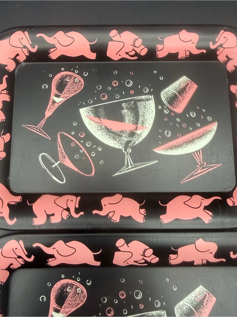 Vintage Pink Elephant Cocktail Serving Trays - Set of 4